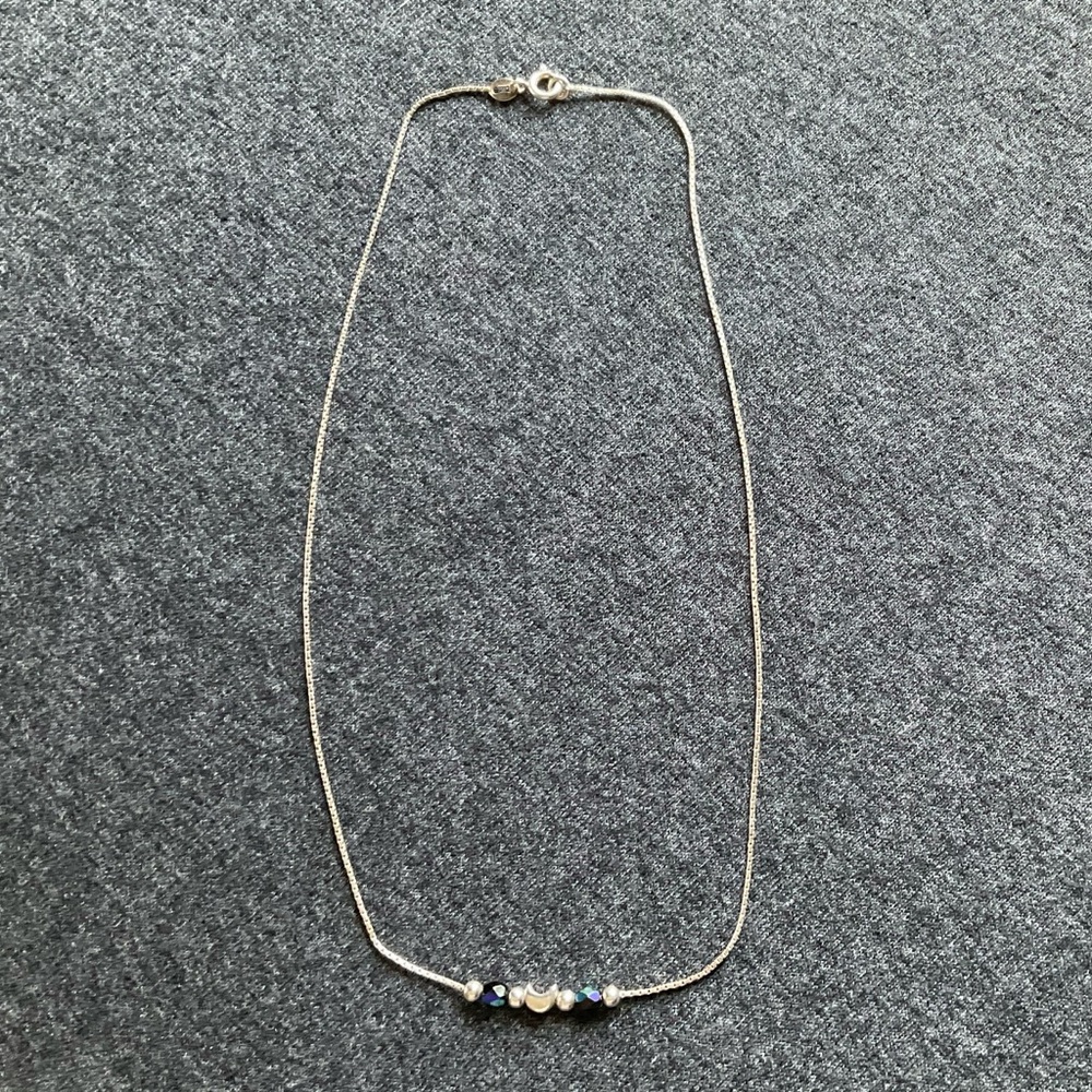Sterling Silver Chain With Crescent Moon / Beads